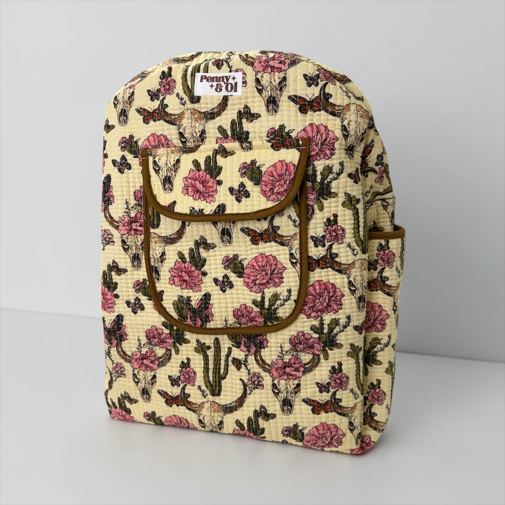 Brown Vintage Western Backpack, handmade cotton tote bags