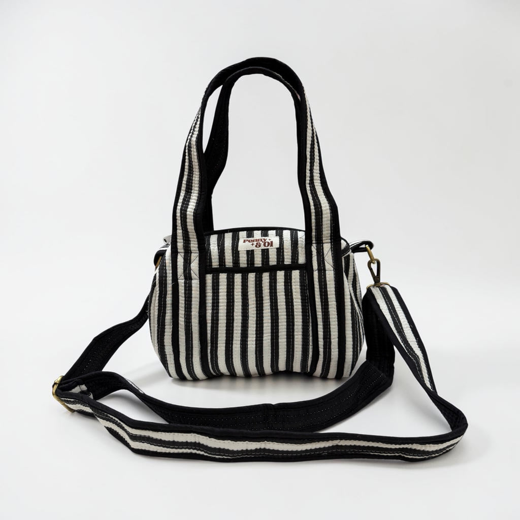 Black and white stripe Duffle Tote Bags - Penny & Ol