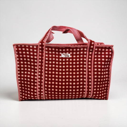 Burgundy Gingham LARGE Cotton Tote Bag