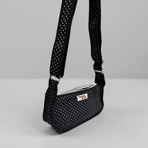 Black polka dot Mini Shoulder Bag, Handmade Cotton Tote Bags