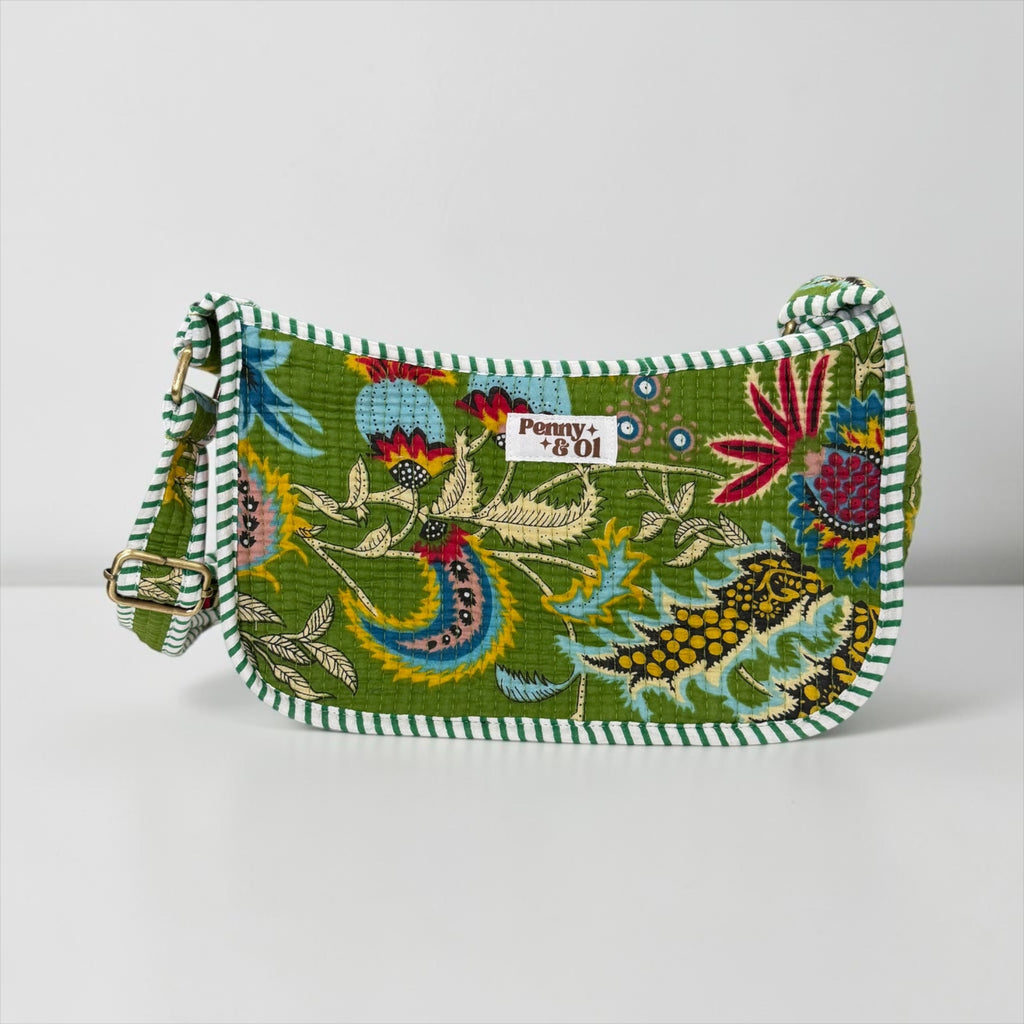 Khaki Floral Mini SHOULDER bag, cross body bag