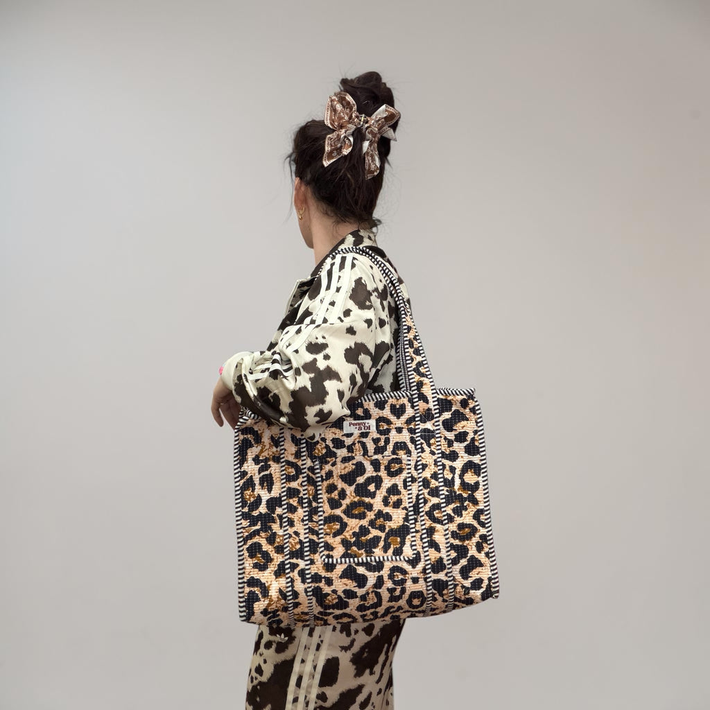 Original Leopard Print Travel Tote, Handmade Cotton Tote Bag
