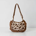 Cow Print Ruffle Shoulder Bag, Handmade Cotton Tote Bags