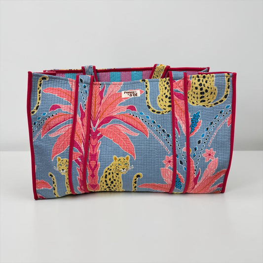 Bubblegum Leopard REVERSIBLE Large Cotton Tote Bag, handmade tote bags