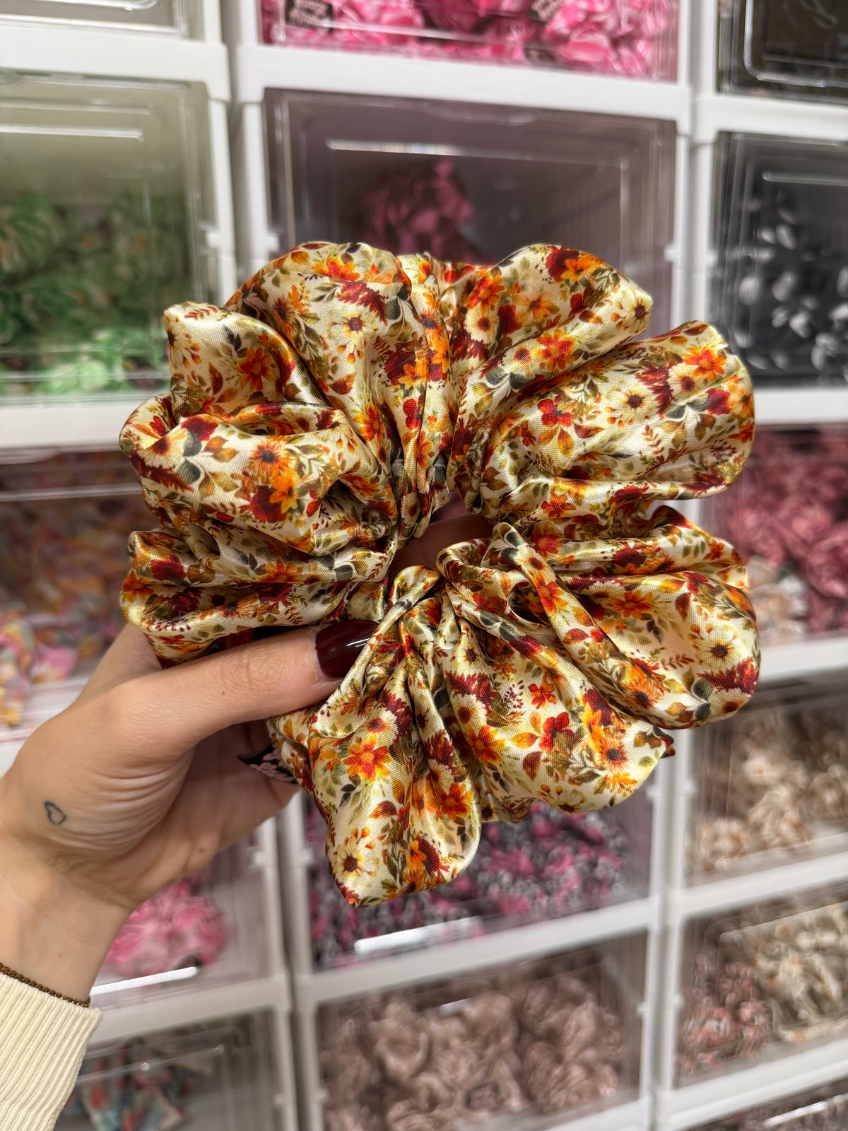 Autumn Floral XL Satin Hair Scrunchie