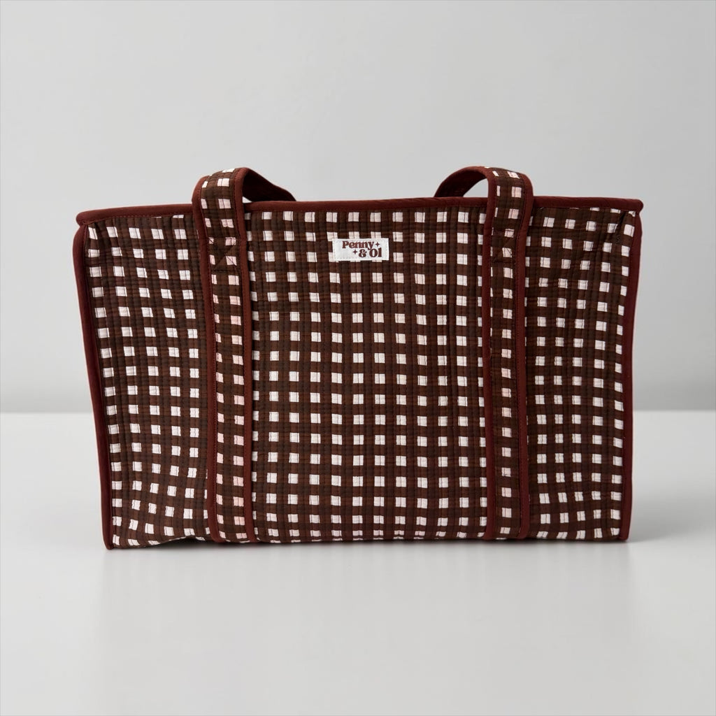 Chocolate Gingham LARGE Cotton Tote Bag
