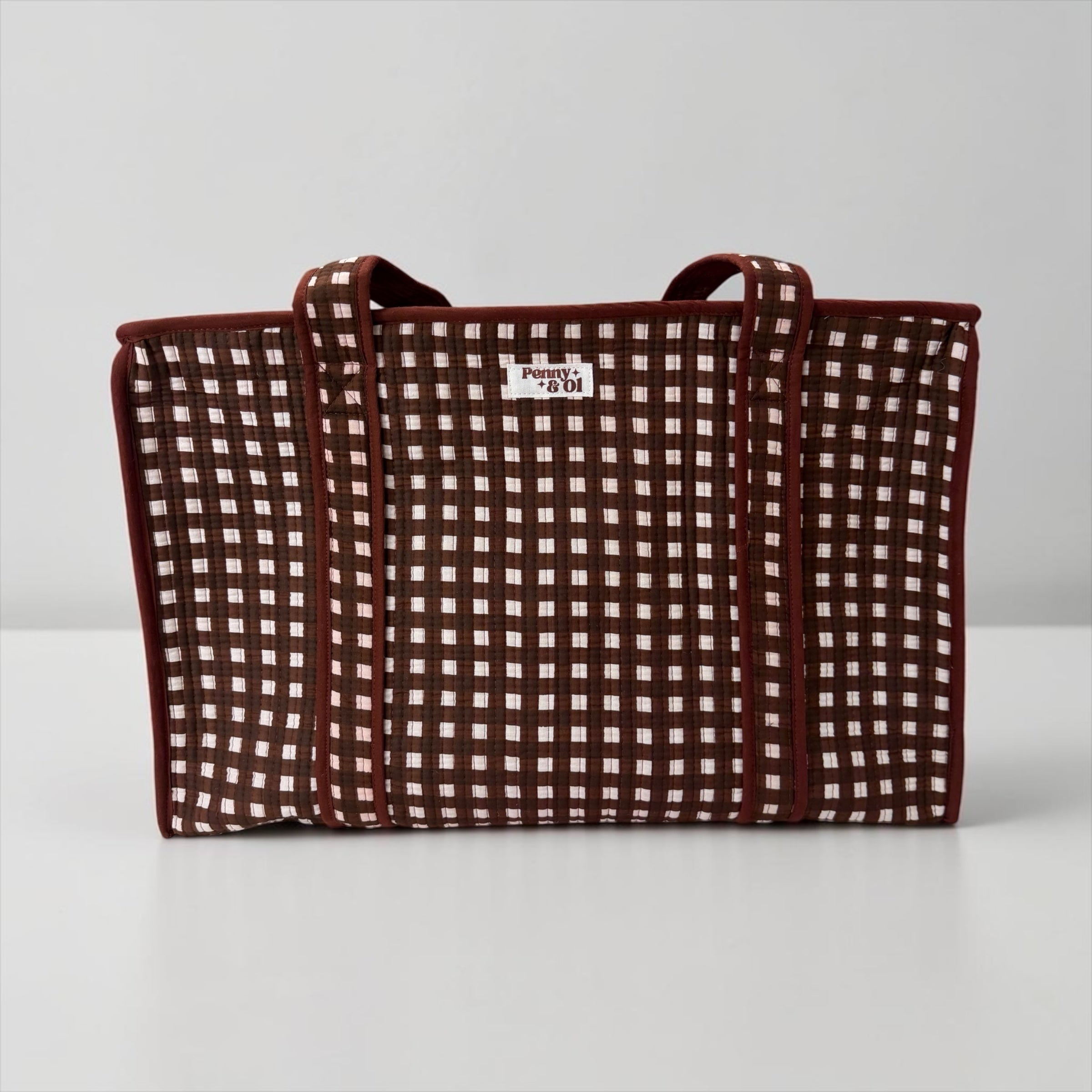 Chocolate Gingham LARGE Cotton Tote Bag