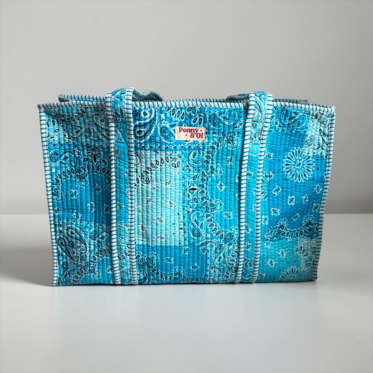Blue Paisley Bandana LARGE Cotton Tote Bag