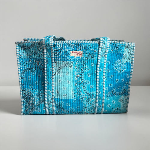 Blue Paisley Bandana LARGE Cotton Tote Bag