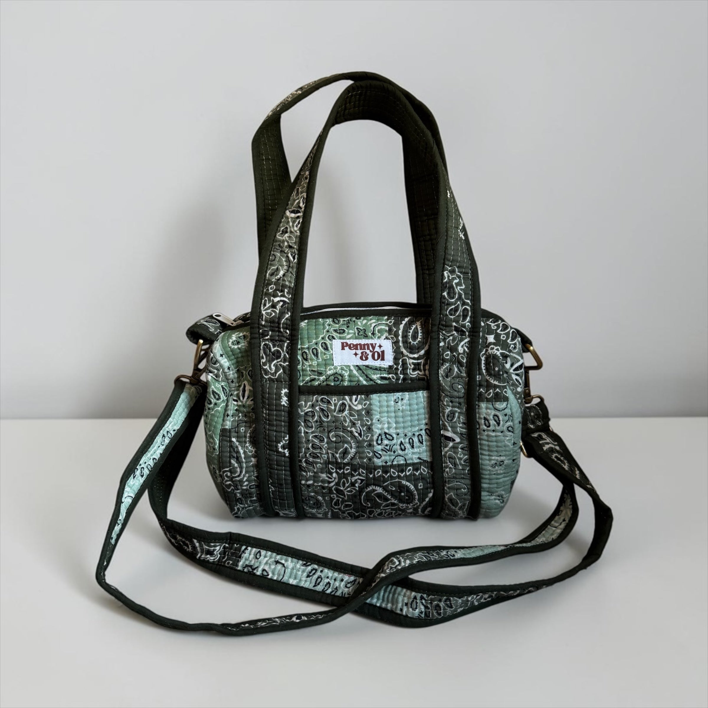 Khaki Paisley Bandana MINI DUFFLE Tote Bags - Penny & Ol