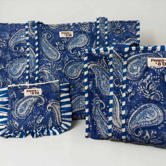 Blue Paisley collection, tote bags. Cotton tote bags all sizes