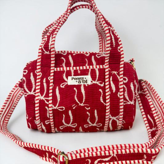 Red Bows mini duffle bags
