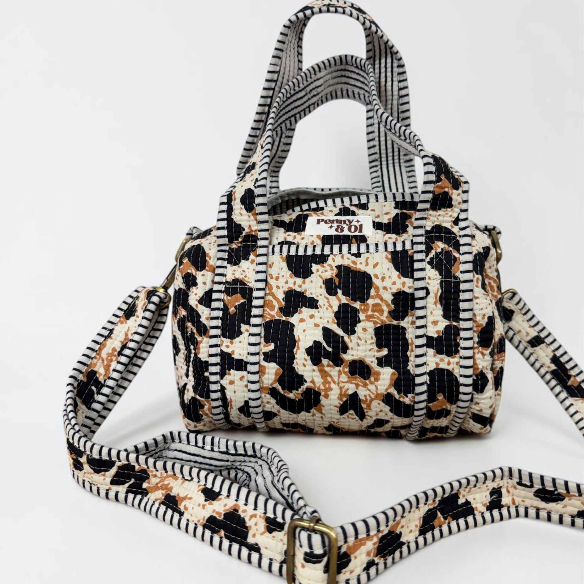 Leopard Print Mini Duffle Tote, Handmade Tote Bag
