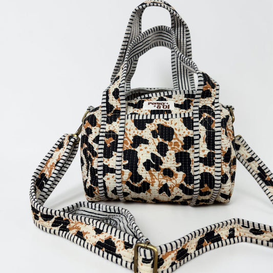 Leopard Print Mini Duffle Tote, Handmade Tote Bag