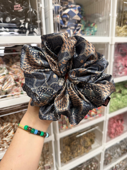 Navy Paisley XL Satin Hair Scrunchie