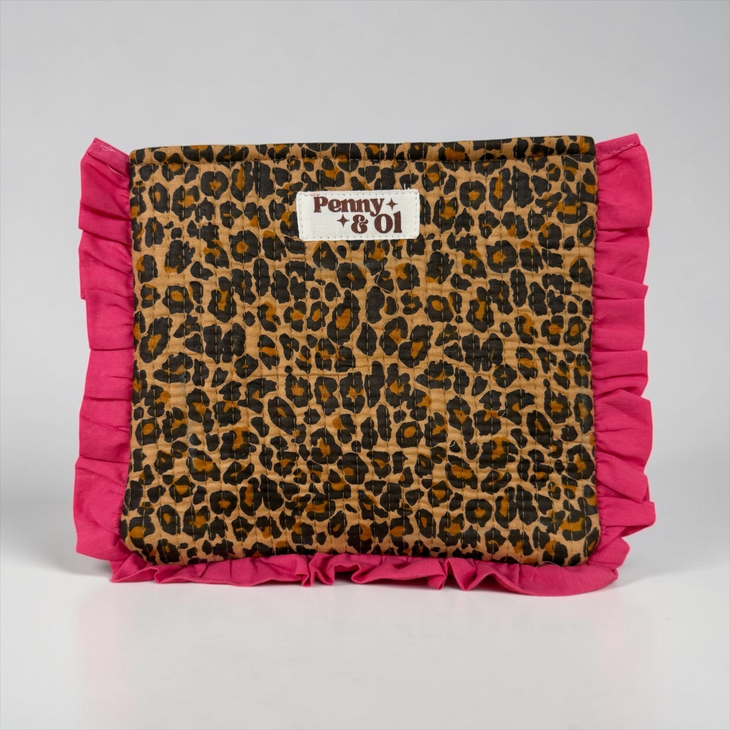 Pink Leopard Print Ruffle Pouch