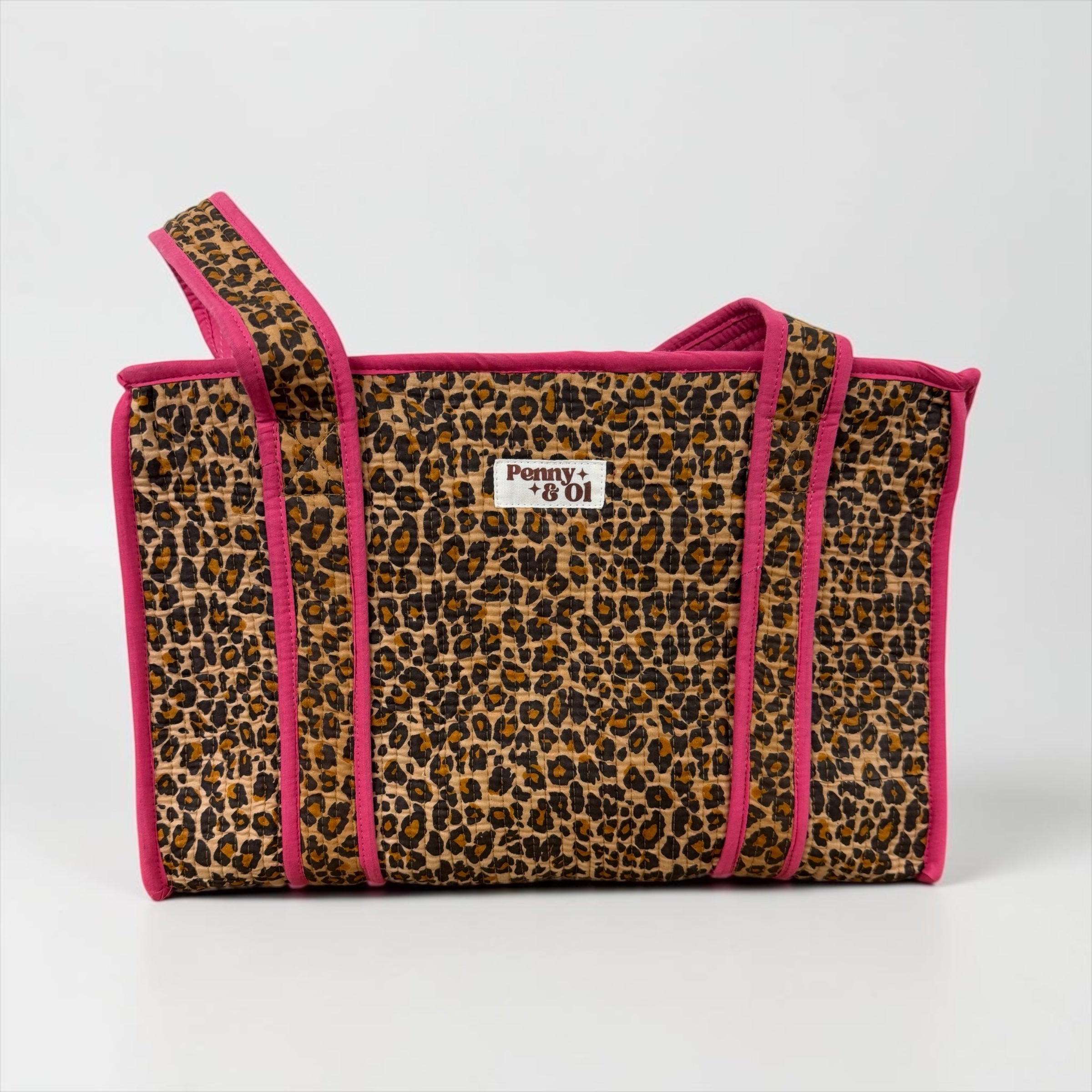 Pink Leopard Print Medium Cotton, handmade tote bag