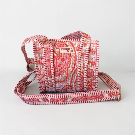 Pink & Cream Paisley Mini Tote, Cotton, handmade tote bags