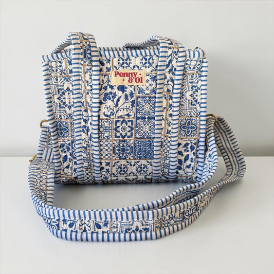 Santorini Mini Tote, Cotton, handmade tote bags