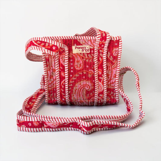 Red Paisley Mini Tote, Cotton, handmade tote bags