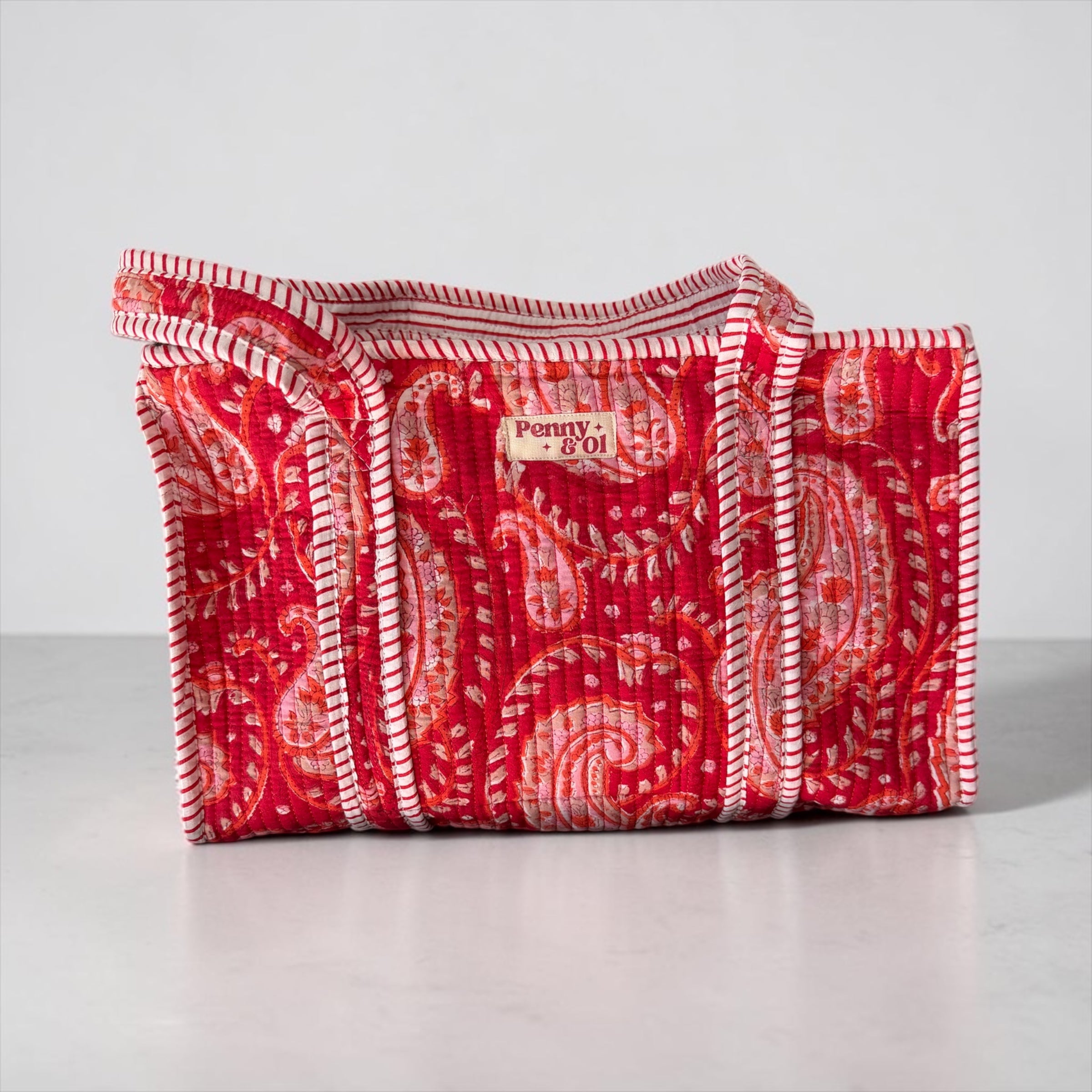 Red Paisley Medium Cotton, handmade tote bag