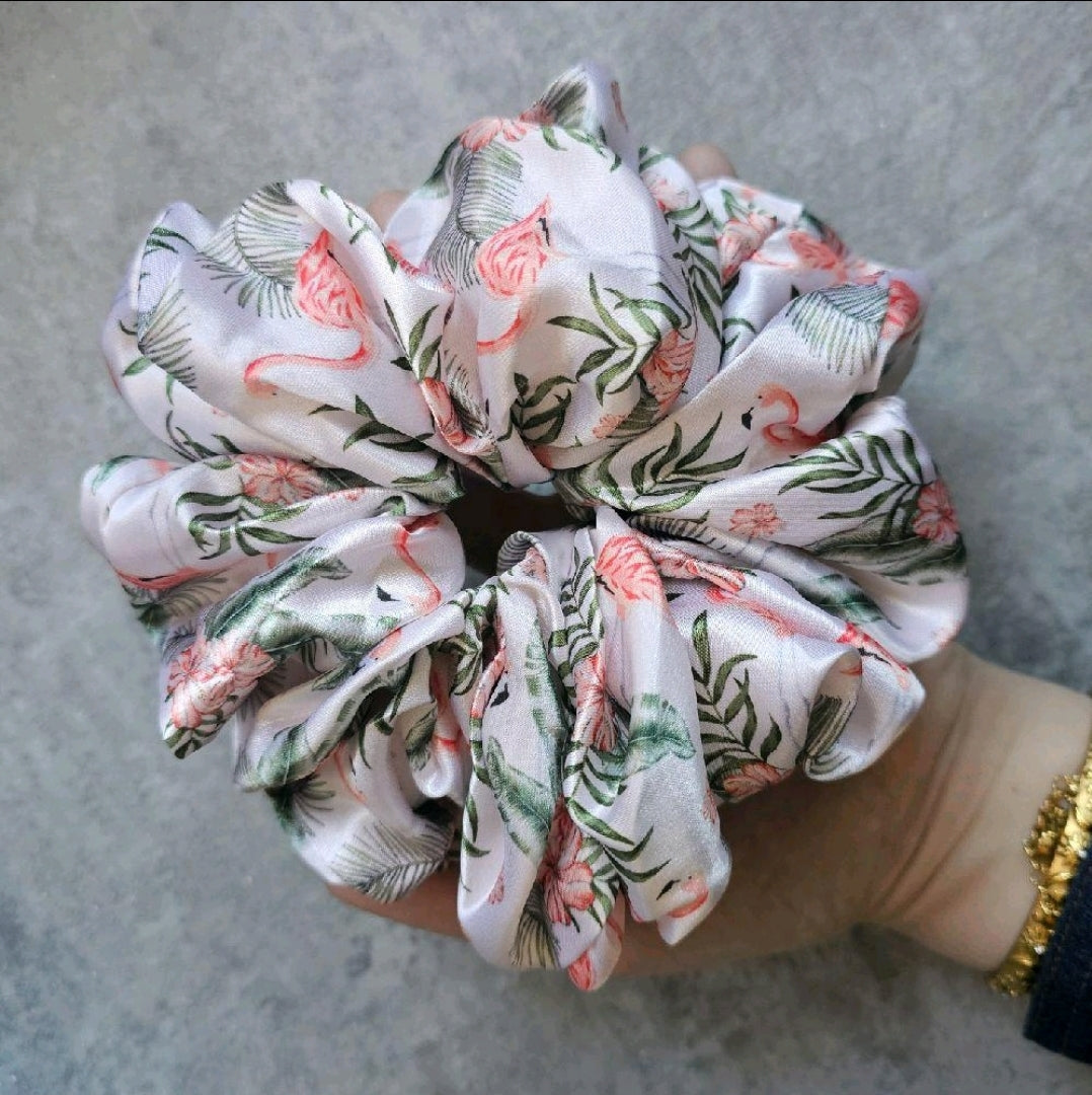 Flamingo XL Satin Hair Scrunchie.