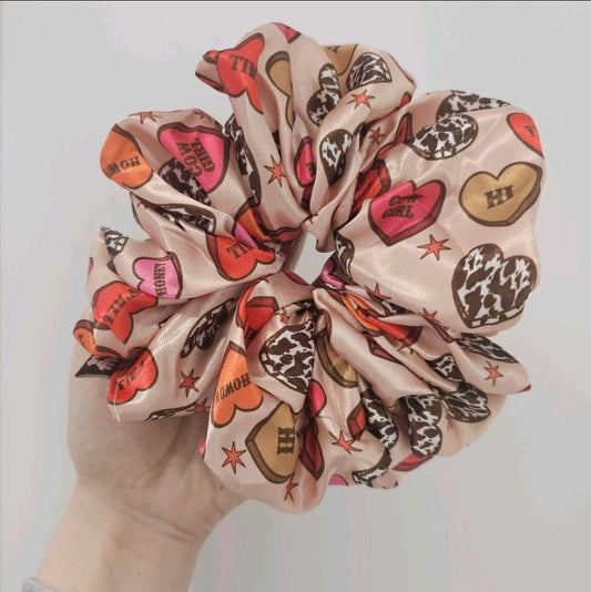 Cowgirl Hearts XL Satin Hair Scrunchie.