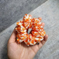 Orange Checkered Midi Satin Hair Scrunchie