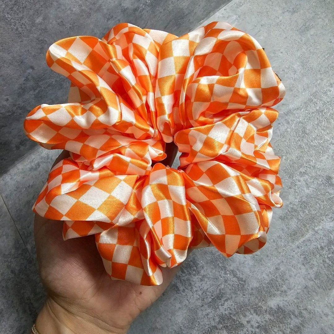 Orange Checkered XL Satin Hair Scrunchie