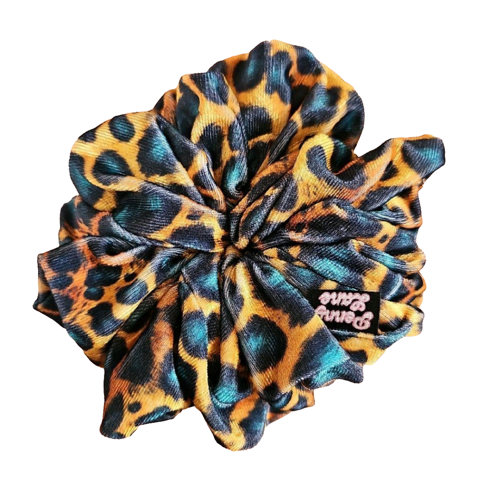 Teal Leopard Velvet XL Hair Scrunchie.