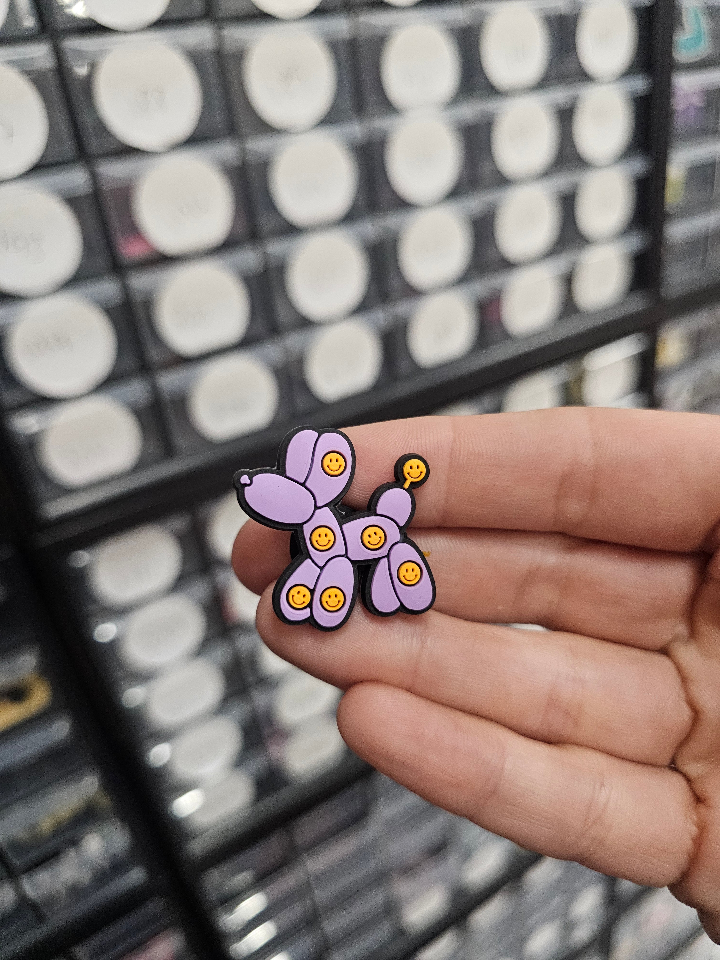 Purple smiley balloon dog shoe charm