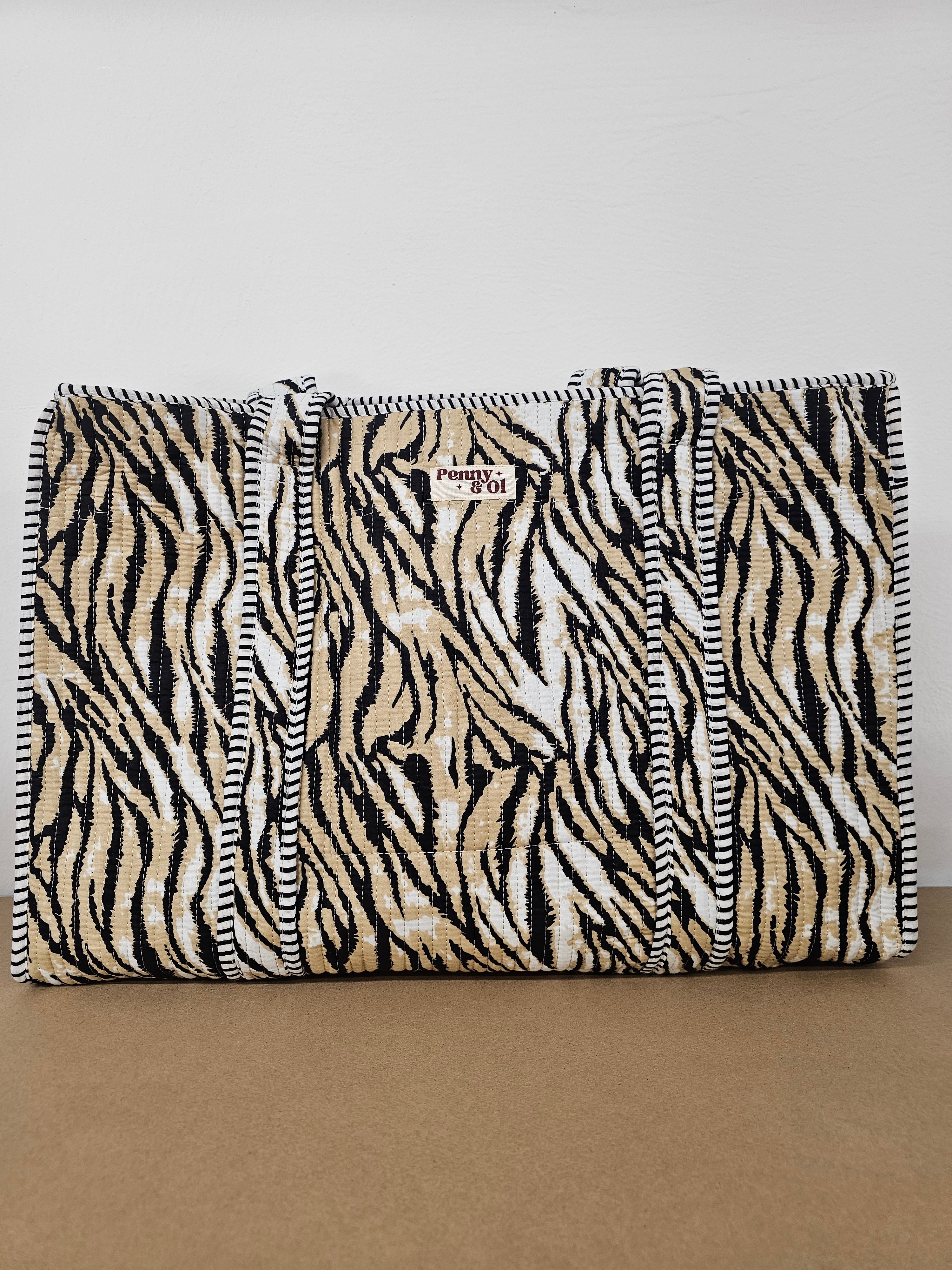 Beige Tiger Collection. Cotton, handmade tote bags