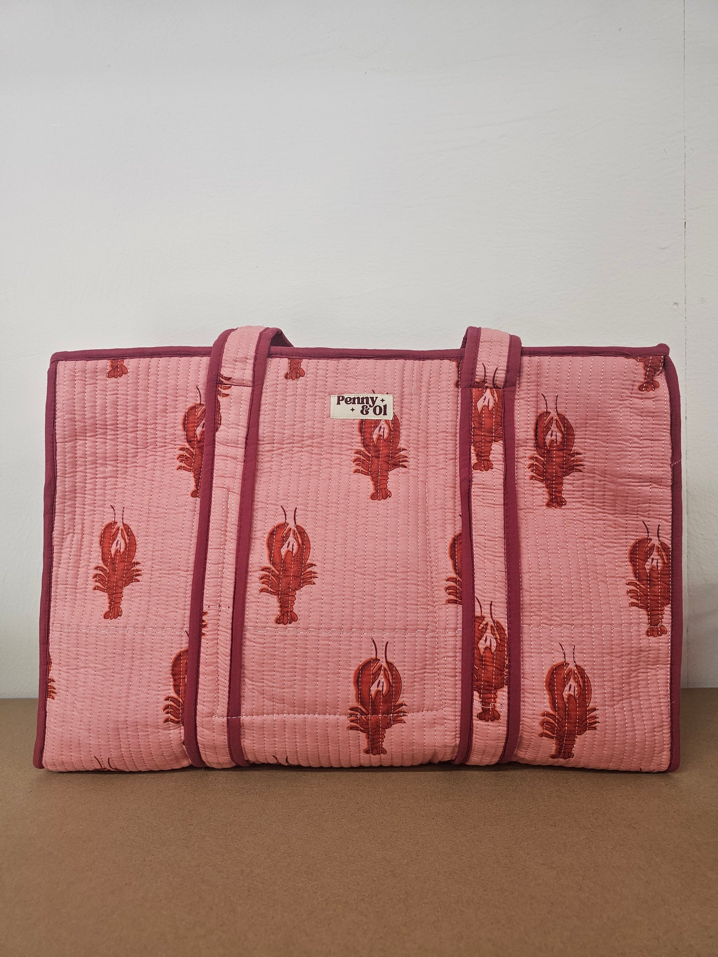 Pink Lobster Collection tote bags. Cotton tote bags all sizes
