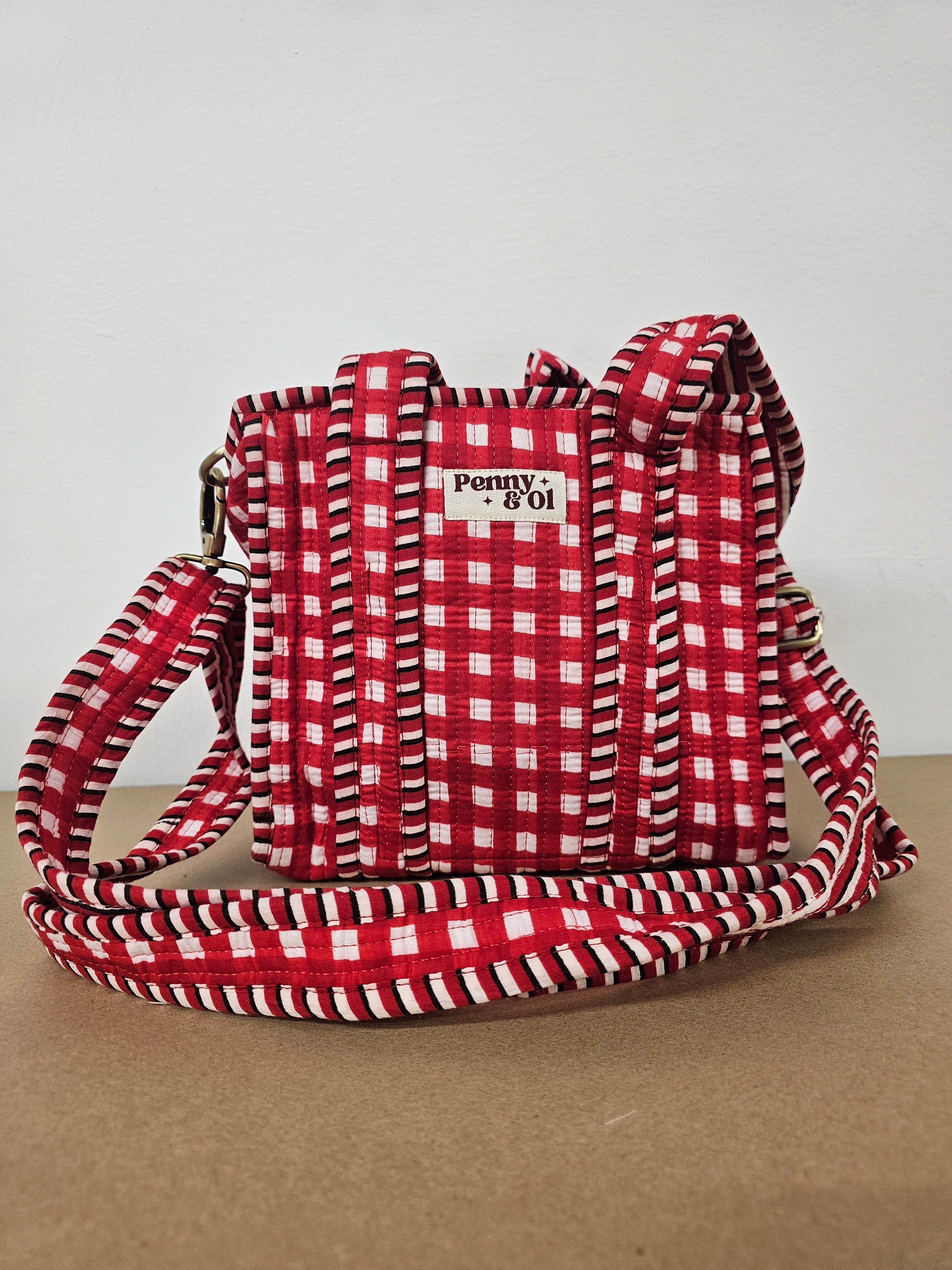 Red Gingham Collection. Cotton, handmade tote bags