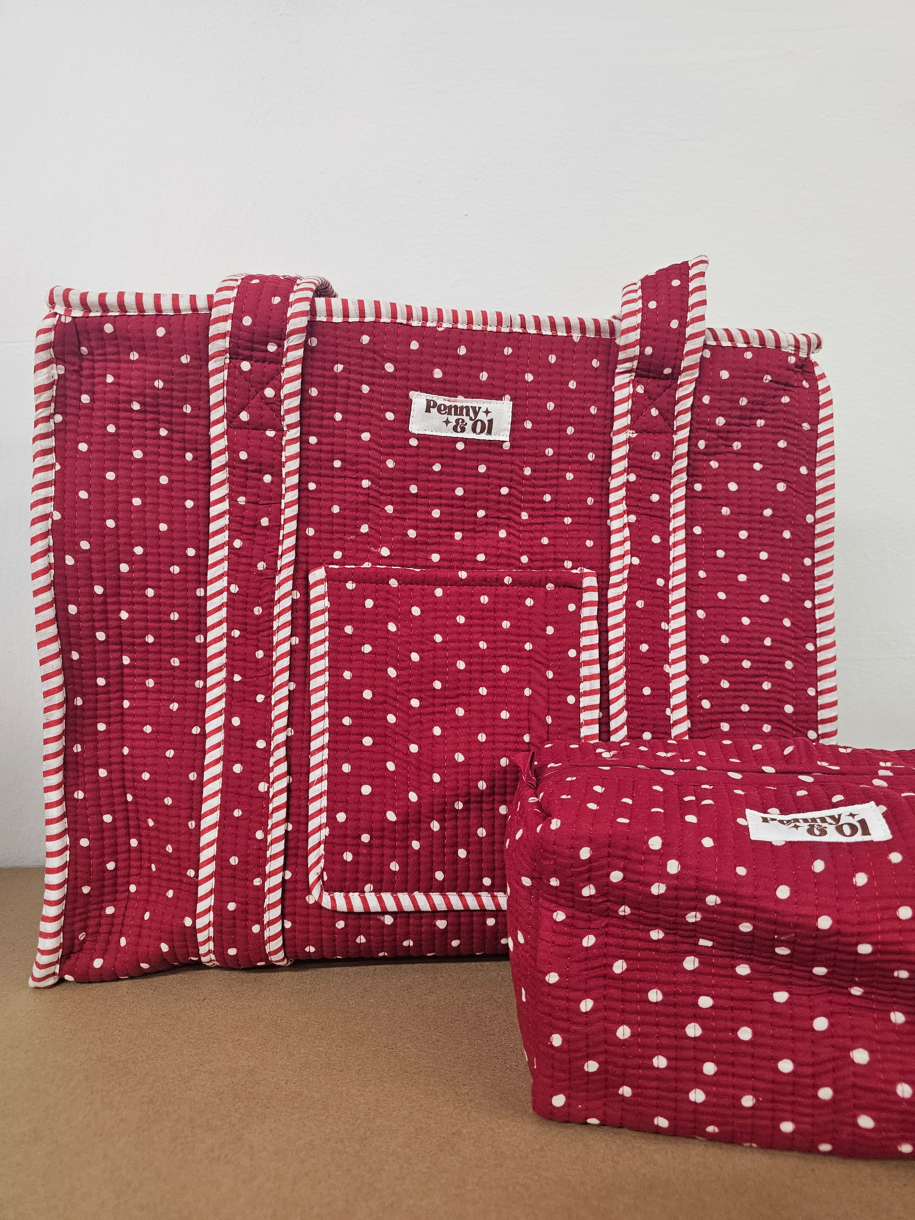 Red Polka Dot collection, tote bags. Cotton tote bags all sizes.