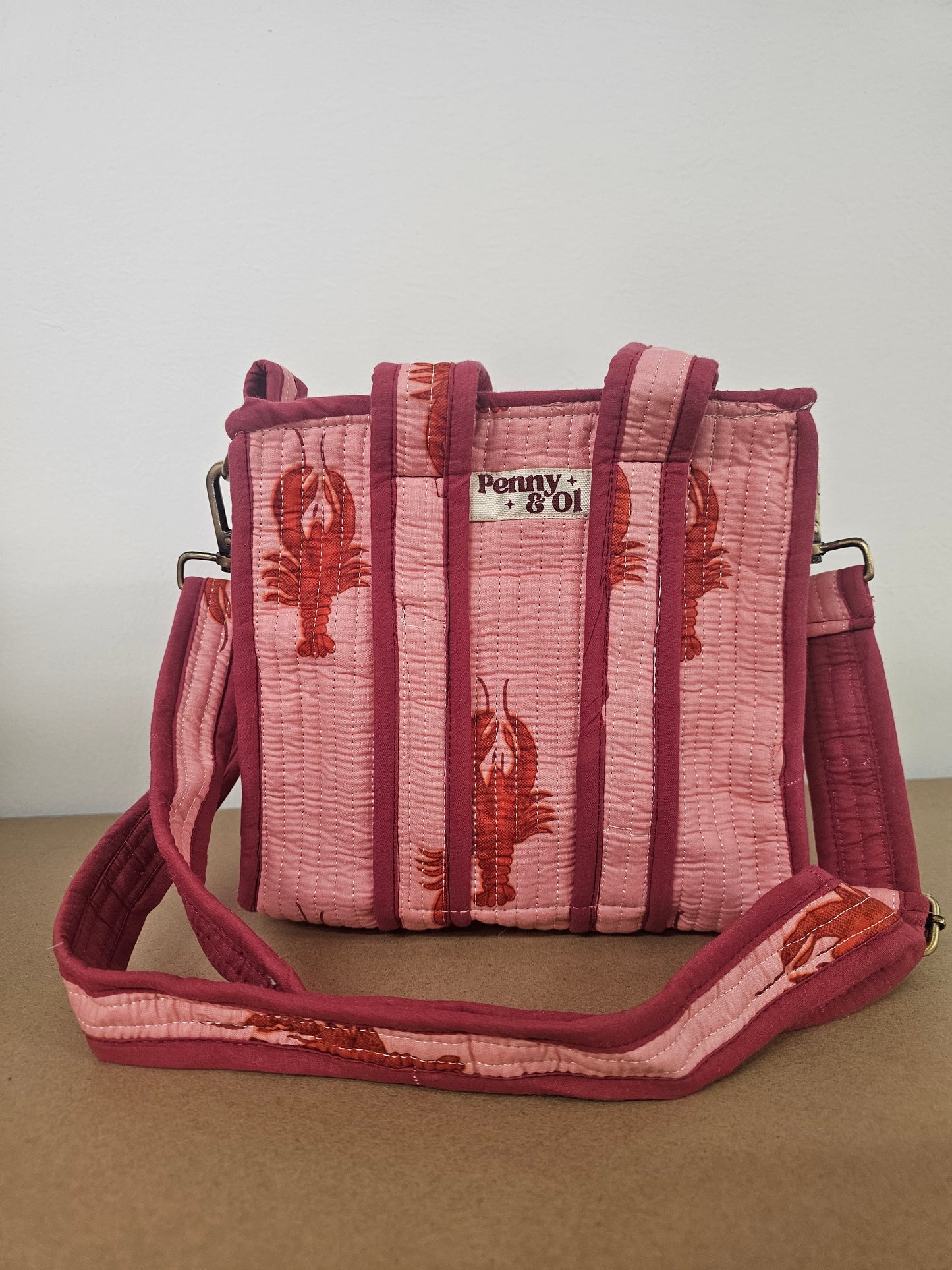 Pink Lobster Collection tote bags. Cotton tote bags all sizes