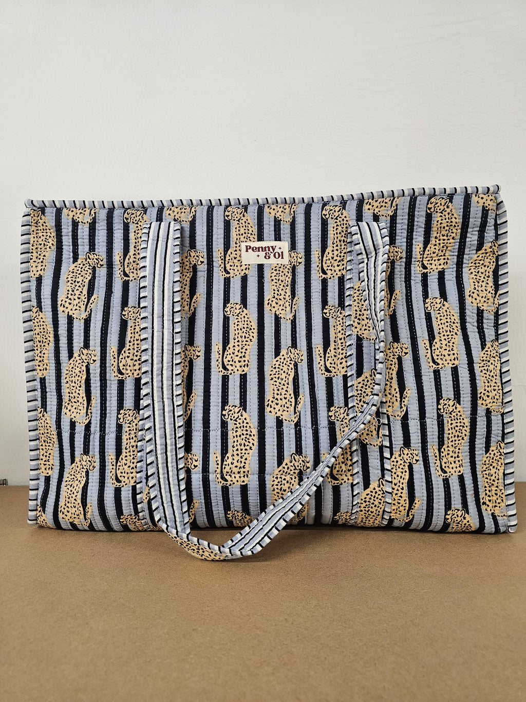 Grey Striped Leopard Collection, cotton tote bags, handmade tote.