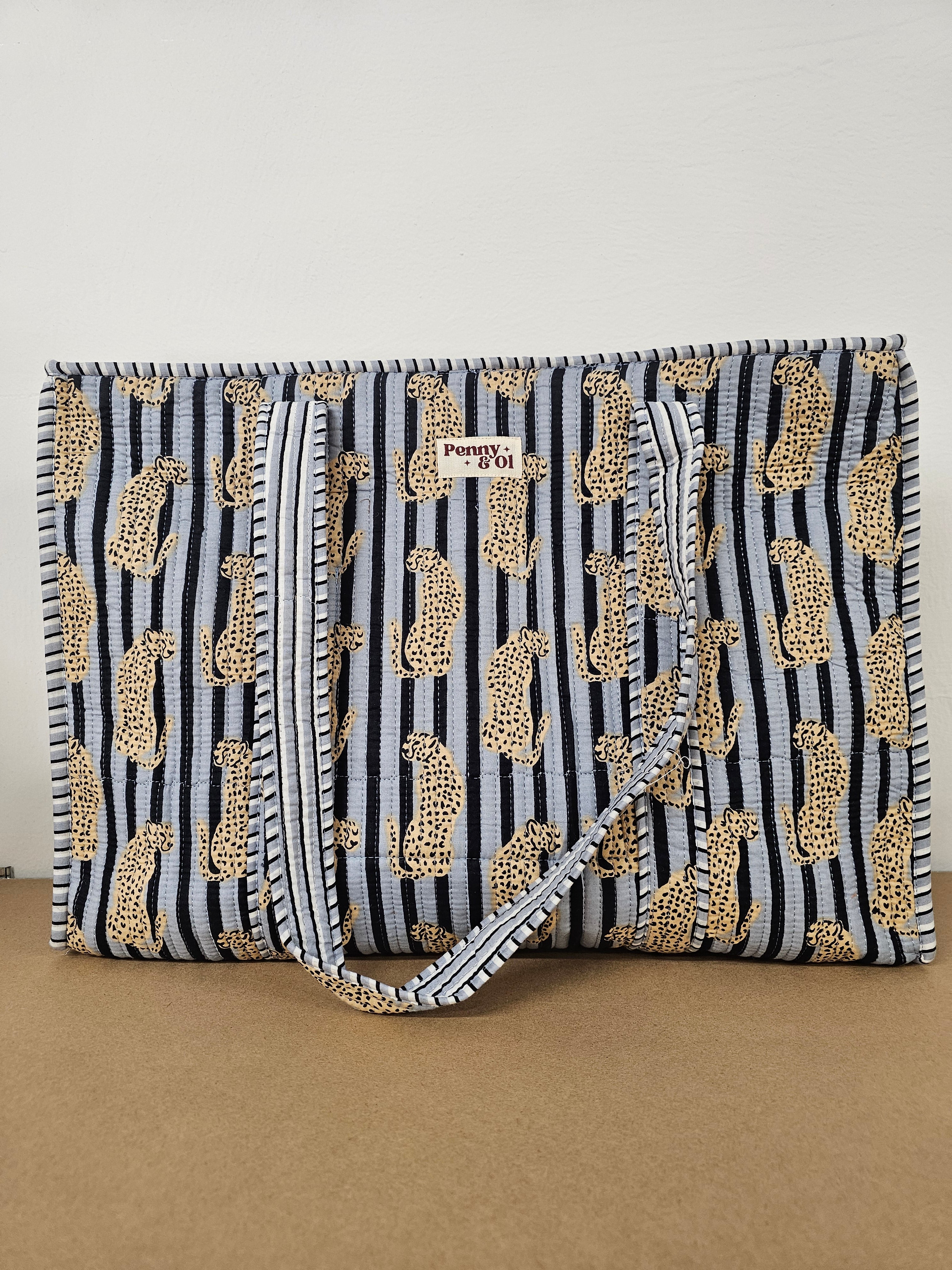 Grey Striped Leopard Collection, cotton tote bags, handmade tote.