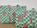 Green Checkered Leopard Collection. Cotton, handmade tote bags