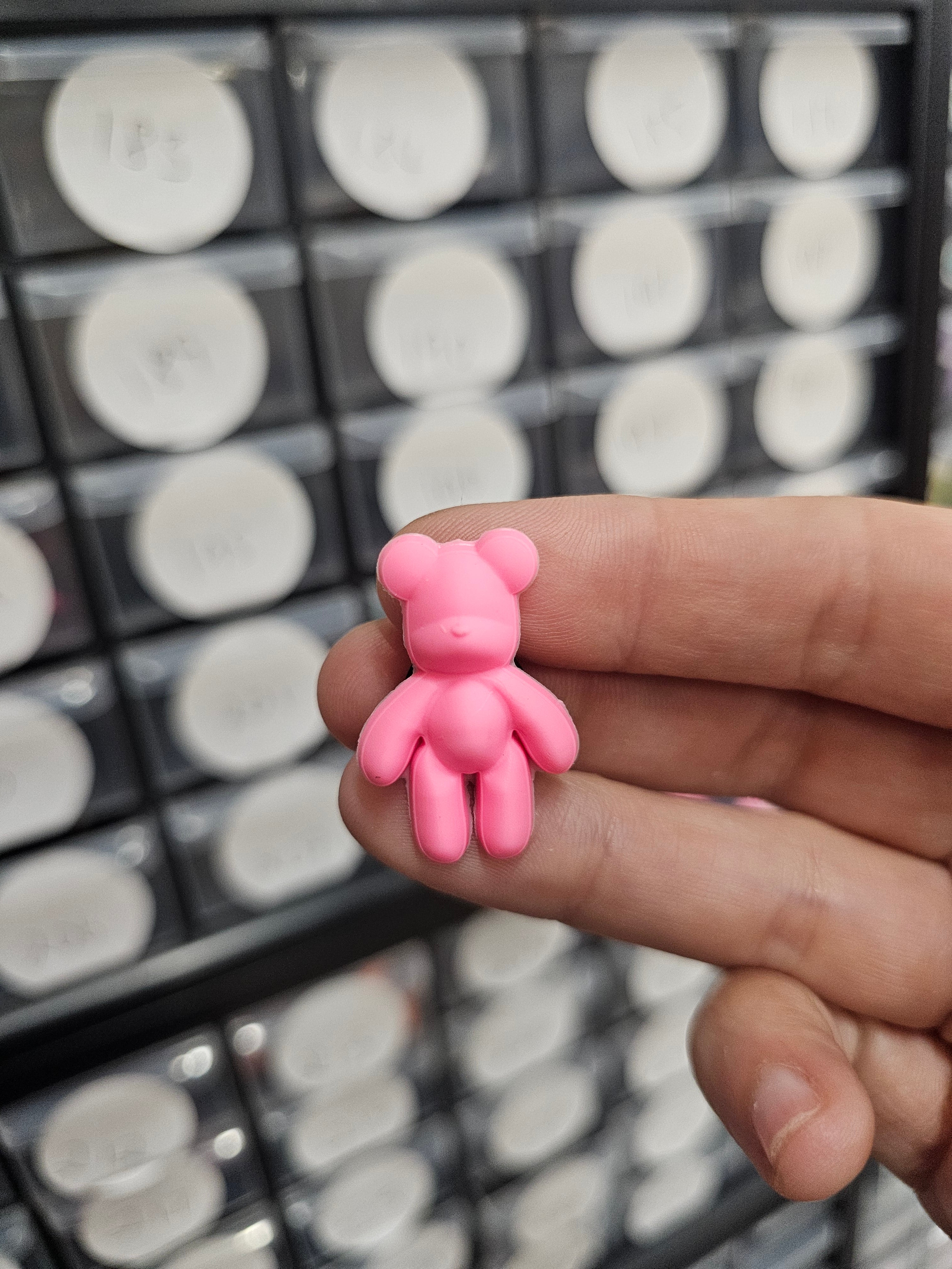 Small pink teddy shoe charm