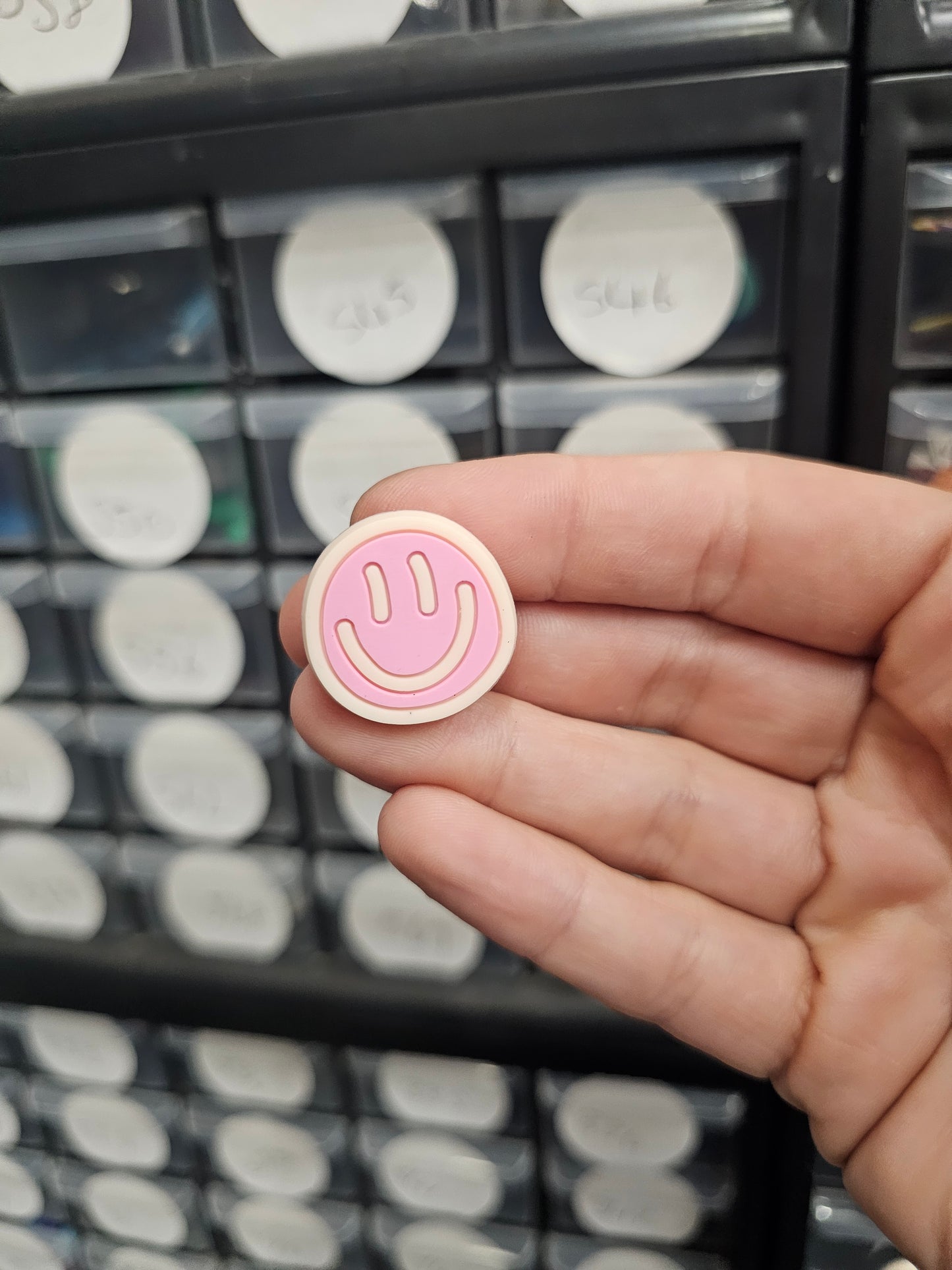 Baby pink with cream smiley shoe charm