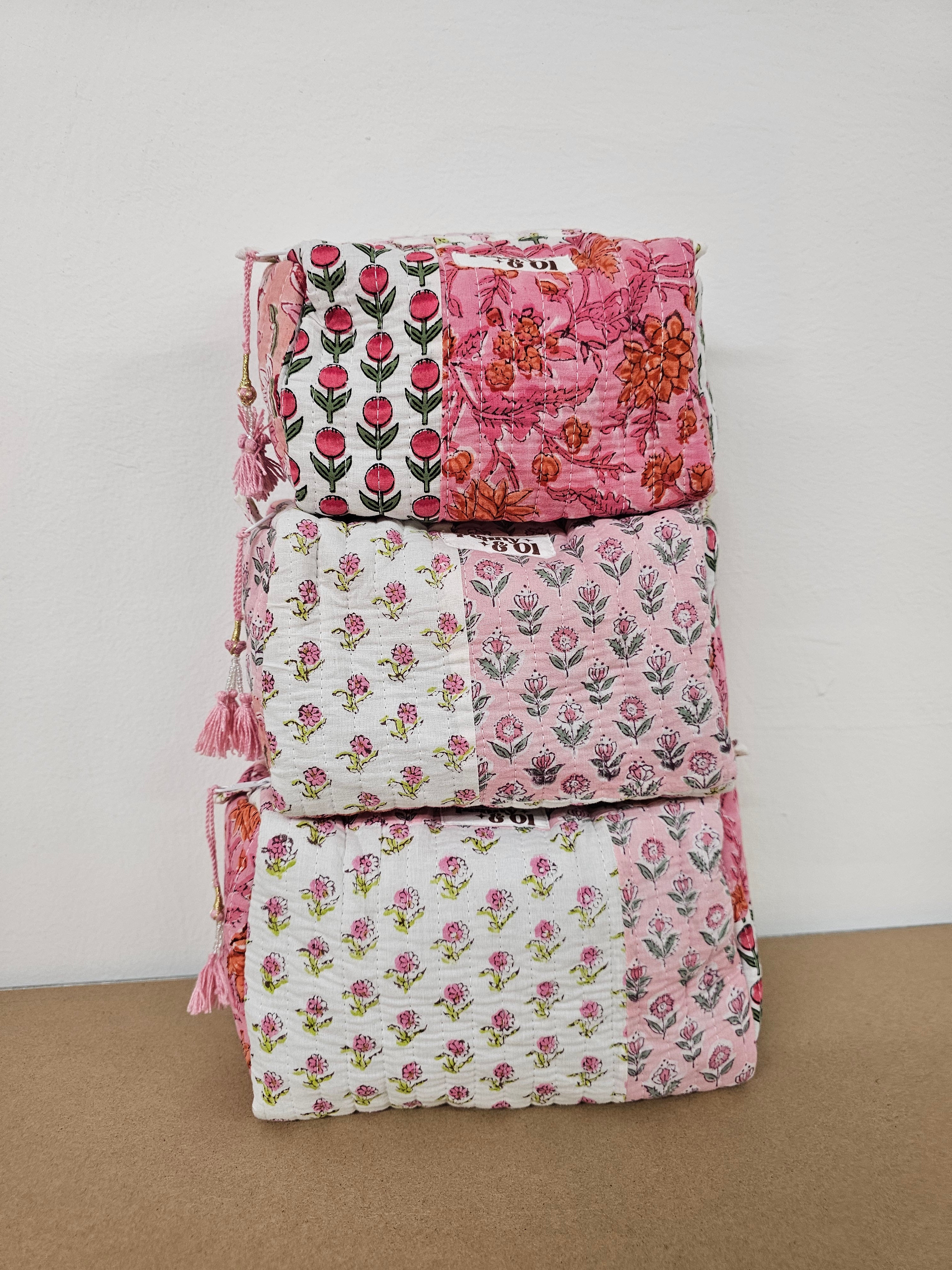 Baby pink patchwork waterproof pouches