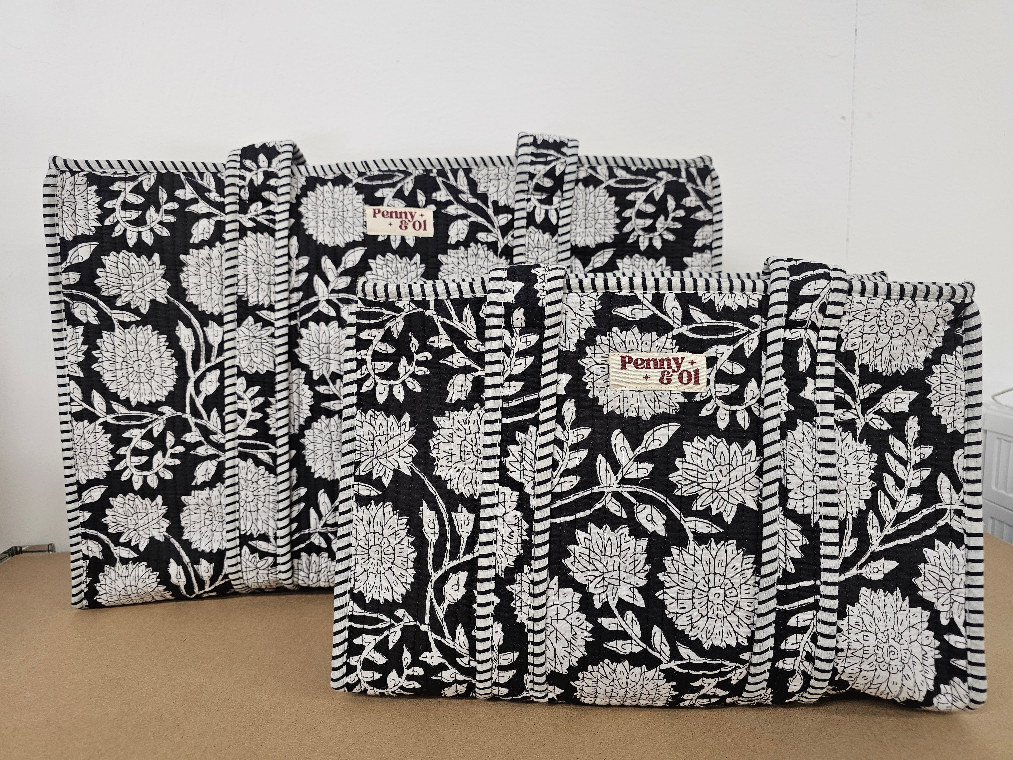 Midnight Blossom Collection, cotton, handmade tote bags