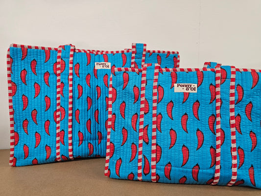 Blue Chilli Collection. Cotton, handmade tote bags.