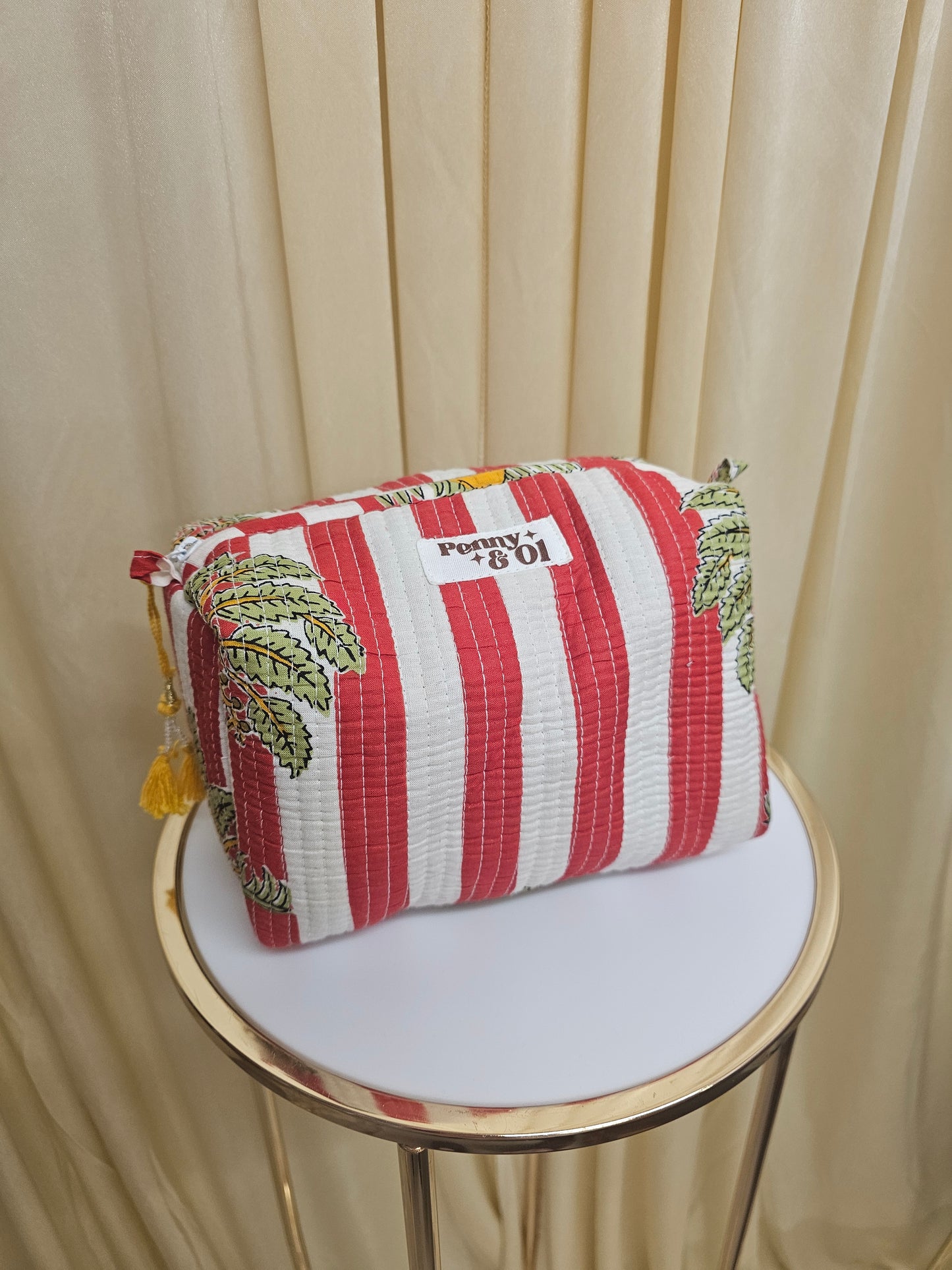 Red Striped Palm Tree Waterproof Zip pouch.