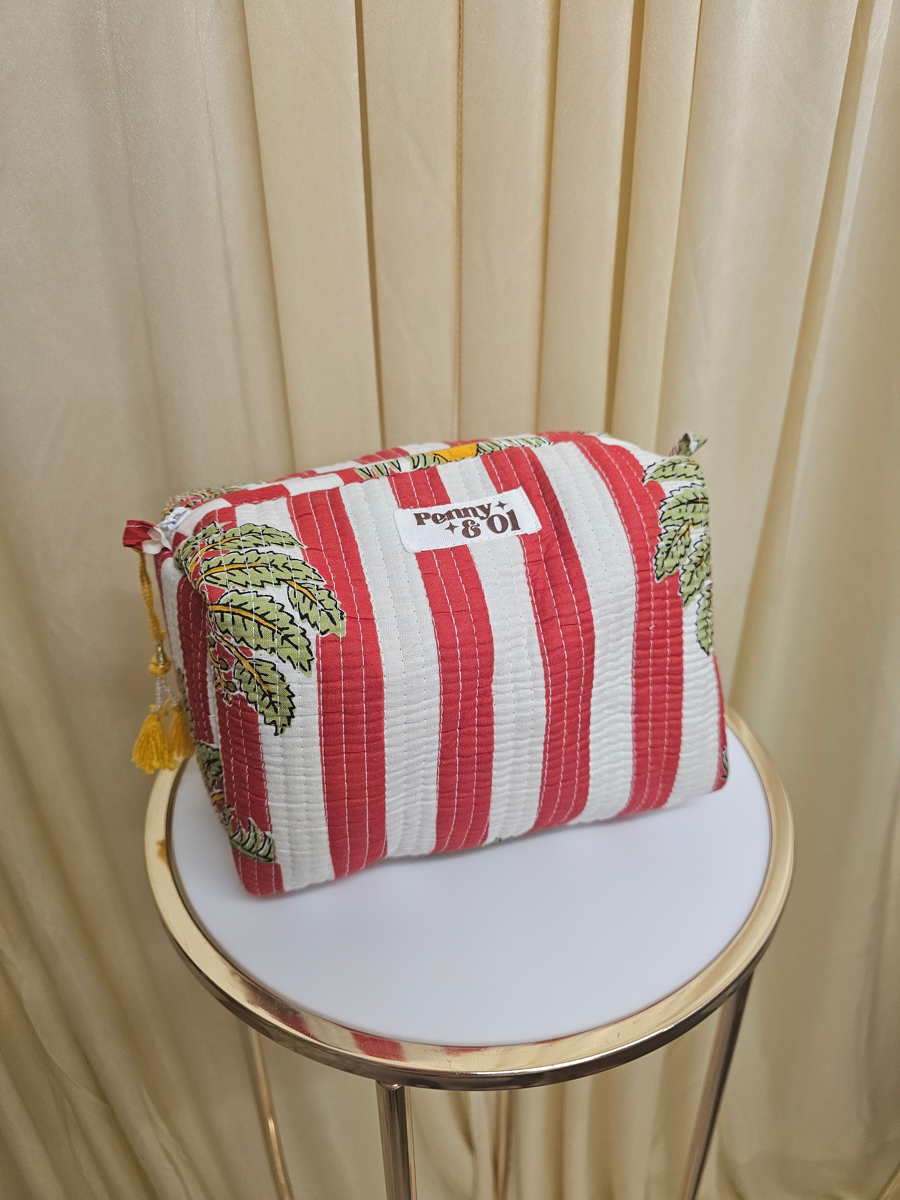Red Striped Palm Tree Waterproof Zip pouch.