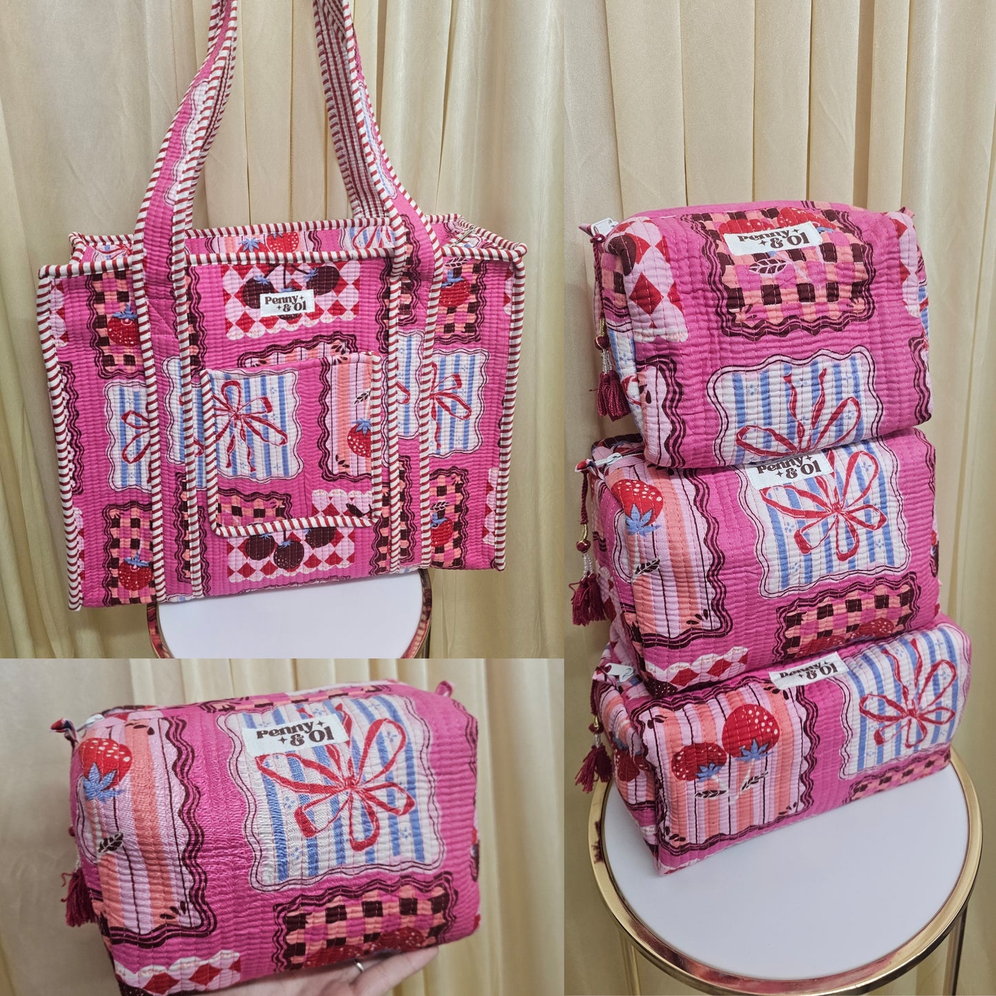 Berries & Bows Collection tote bags. Cotton tote bags all sizes.