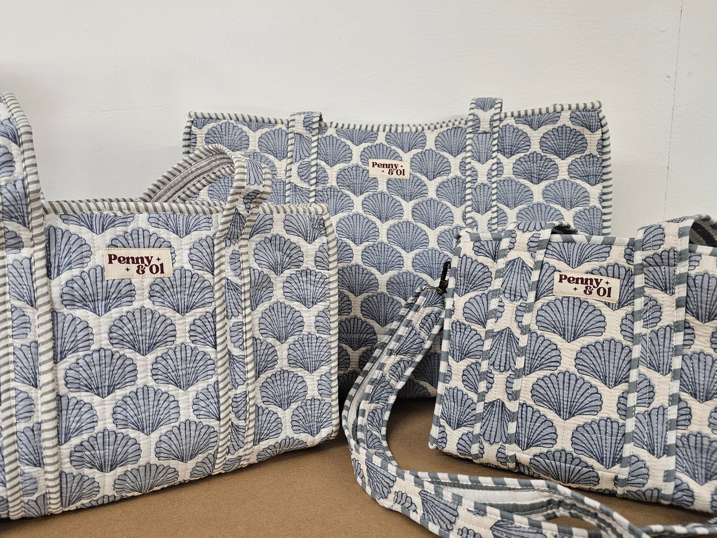 Blue Seashells Collection. Cotton, handmade tote bags.