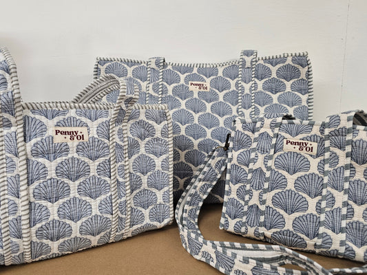 Blue Seashells Collection. Cotton, handmade tote bags.