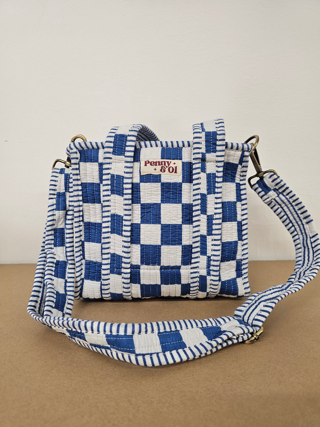 Blue Checkerboard Collection. Cotton, handmade tote bags